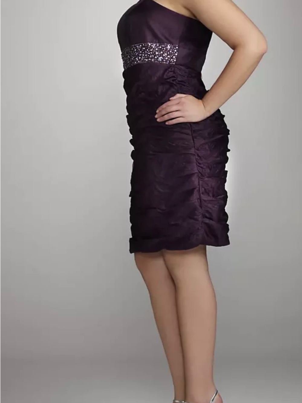 David's Bridal Plum Purple Strapless Taffeta Dress with Beaded Waist - Picture 14 of 14